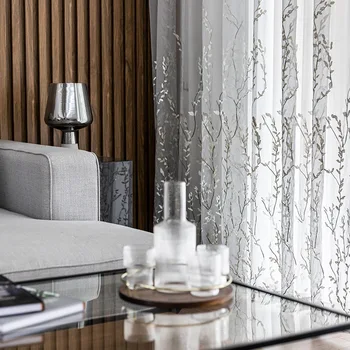 

Embroidered Wicker Sheer Curtains for Living Room Bedroom Willow leaves Tulle Kitchen Small Window Curtains Drapes ZH207Y