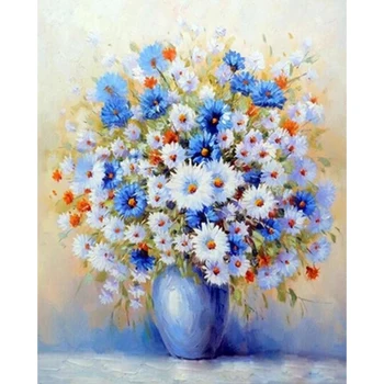 

Blue & White Daisies Painting By Numbers For Adults Oil Painting By Numbers Set Gift Coloring Dropshiping By Number Canvas Set