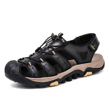 Летняя мужская обувь, сандали из натуральной кожи Деловые повседневные туфли мужские качества дизайн пляжные сандалии для прогулок в римском стиле водные кроссовки