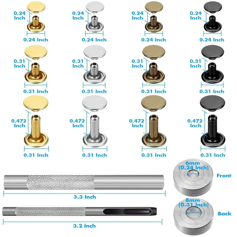 480 наборы 3 размера кожаные заклепки двойной колпачок заклепки с 3 шт. установочный набор инструментов для ремонта кожи