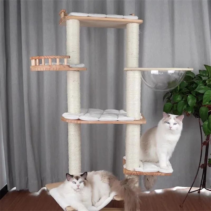 Sisal cat scratching post cat aerial loft cat litter multi-layer solid wood cat climbing frame fence cat litter pet supplies