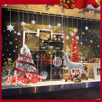 

2020 Merry Christmas Wall Stickers Window Glass Festival Wall Decals Santa Murals New Year Christmas Decorations for Home Decor
