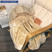 LT Studio зимние теплые куртки парки для мужчин черный бежевый одежда оверсайз пальто корейский большой меховой воротник повседневные куртки