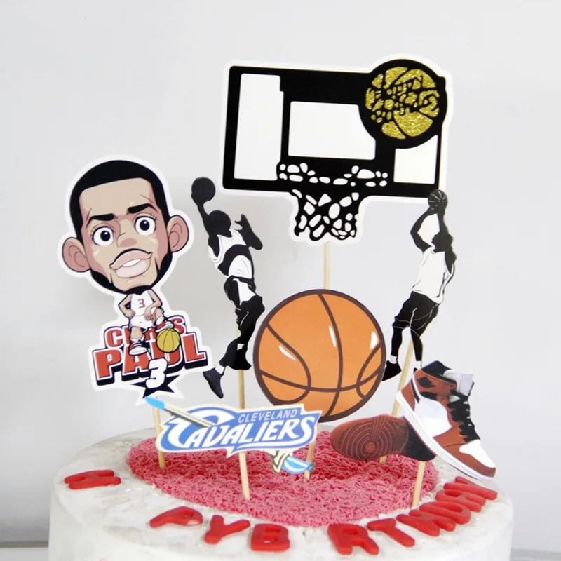 1 set Basketball Happy Birthday Cake Topper Football Theme Sports Boy Kids Birthday Cake Topper For Baby Shower Party Decoration