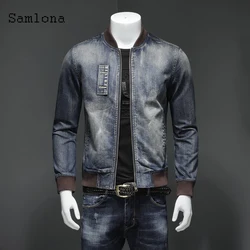 Samlona Mens Demin Jackets 2023 New Spring Autumn Outerwear Multi Zipper Slim Coats Patchwork Jackets Sexy Men Clothing