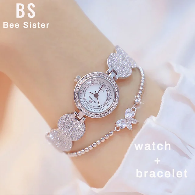 silver-with-bracelet Женские часы, кварцевые женские золотые модные наручные часы с бриллиантами из нержавеющей стали, женские наручные часы с браслетом для девушек - Цвет: silver-with-bracelet