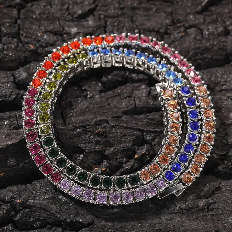 SV Elegant Dazzling Colorful CZ Diamonds Choker Necklace Luxury Rhinestones Tennis Chain Necklace For Women Crystal Jewelry Gift - Окраска металла: SV
