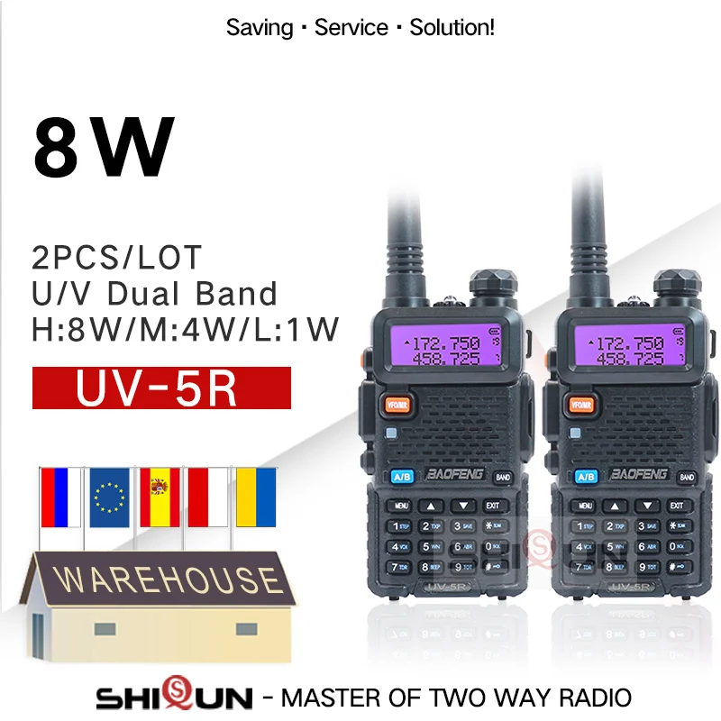 Baofeng-Radio walkie-talkie portátil UV-5R, 8W, UV-5R VHF/UHF, Radio de banda Dual, Radio bidireccional UV 5r CB, 1/2 Uds.