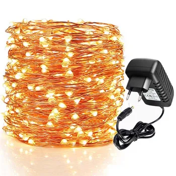 Thrisdar Fairy Kerst String Light 20M/30M/50M/100M Koperdraad Fairy Light wedding Party Starry Garland Light Met Adapter