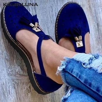 

KarinLuna 2020 New Fashion Large Size 43 Fringe Women Sandals Flat With Platform Round Toe Summer Casual Gladiator Woman Shoes