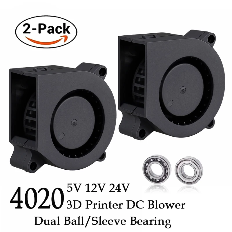 2PCS Gdstime 3D Printer Fan 40mm 4020 Turbo  Blower 24V 12V 5V Ball Bearing Cooling Fan  40mm x 40mm x 20mm for 3D Printer Parts