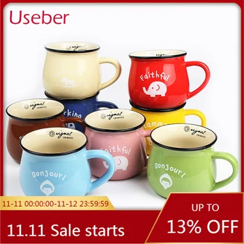 

Cute Mug Retro Creative Cartoon Enamel Tea Cup Milk Coffee Cappuccino Breakfast Enamel Water Mug Kitchen Tableware Drinkware