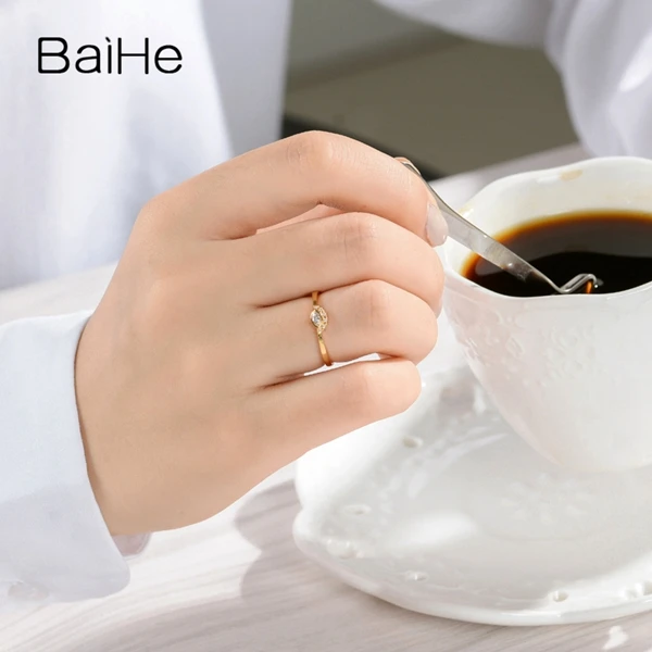 BAIHE Solid 14K желтое золото 0.06CT Сертифицированный H/SI огранка маркиз подлинные натуральные бриллианты свадебные женские модные ювелирные изделия кольцо