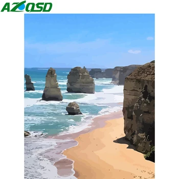 

AZQSD Adult Painting By Number Canvas Kits Landscape Unique Gift DIY Unframe Pictures By Numbers Seaside Home Decoration