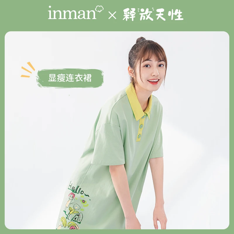 

INMAN RELEASE OF NATURE Series 2020 Summer New Arrival Child Interest Handpainted Graffiti Printed Contrast Color Dress