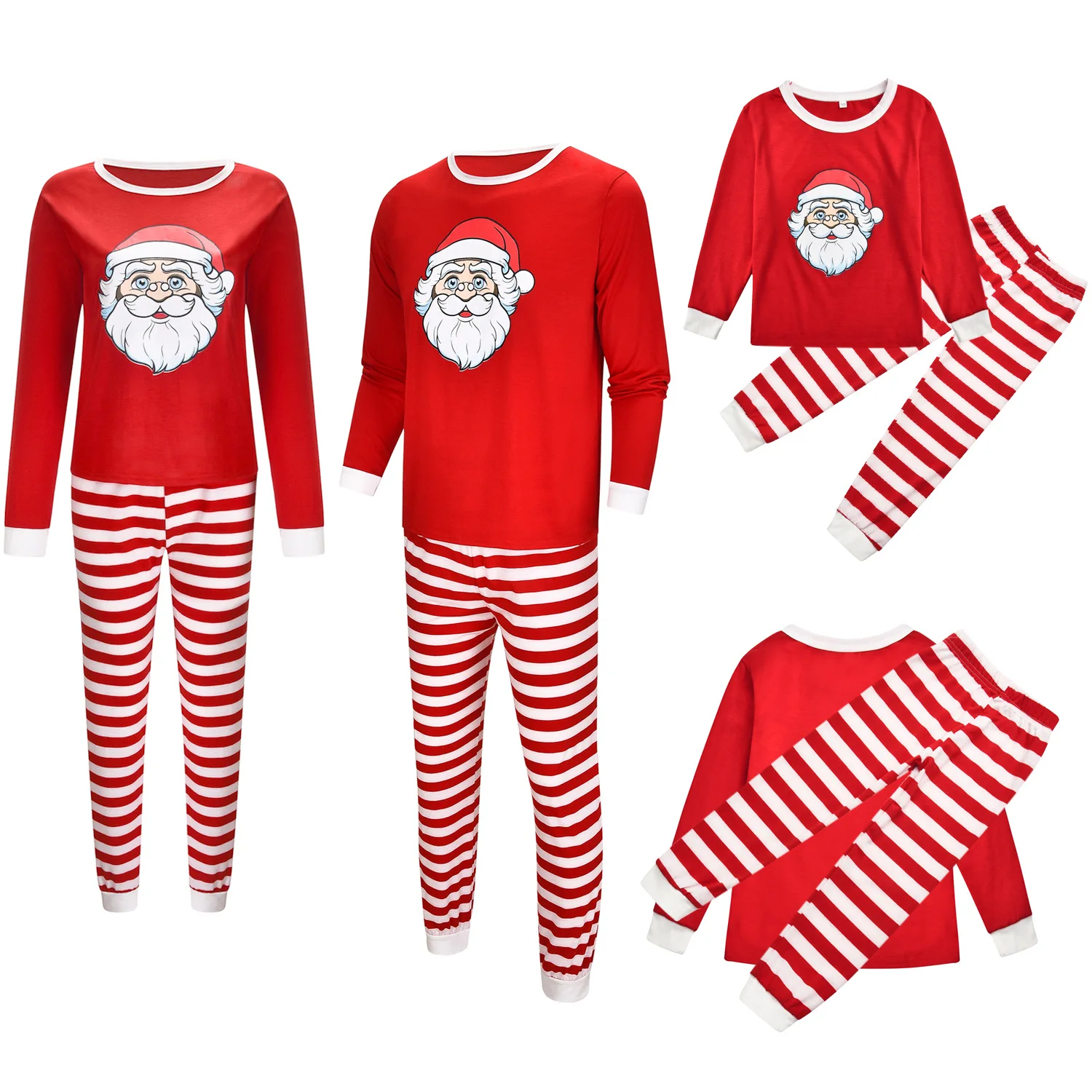 Одинаковые комплекты одежды для всей семьи на год Рождественская Пижама комплект одежды для маленьких девочек в красную полоску с изображением Санта Клауса и олень рождественское платье «Мама и я»+ штаны - Цвет: Red one piece