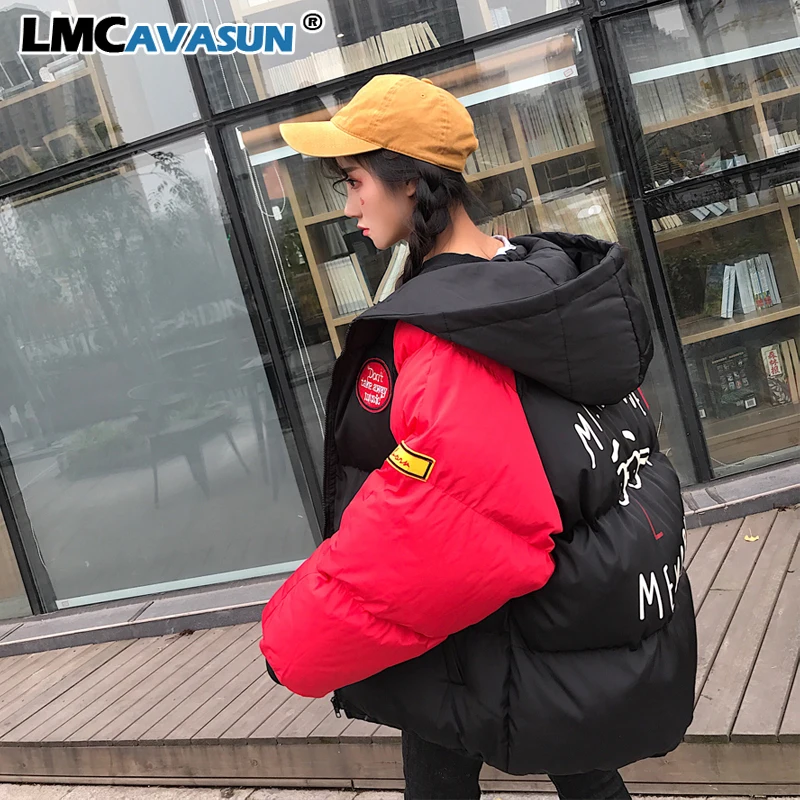 LMCAVASUN, зимняя парка с капюшоном, верхняя одежда, на молнии, с карманами, Женская куртка, корейский стиль, новинка, утолщенная, с хлопковой подкладкой, зимние теплые пальто