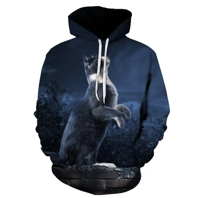 

Black Moon Lucky Cat Sweatshirts Lady Hoodies Women Men's Hoody Girls Pullover Funny Cute Cat 3D Hoodie Print Coat Unisex Hoody