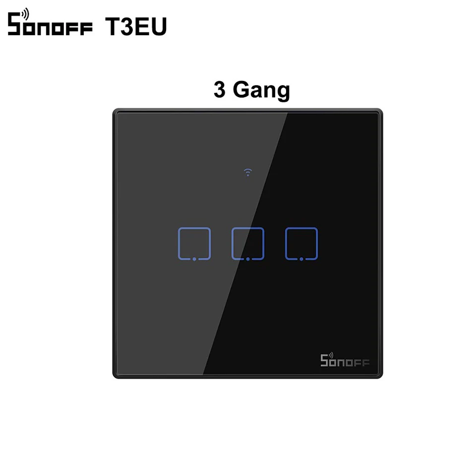Интеллектуальный выключатель света SONOFF T2/T3 TX ЕС 1/2/3 433 РЧ Смарт Wi-Fi настенный сенсорный выключатель с границы голоса/приложение/сенсорный экран Управление работать с Alexa умный дом - Комплект: T3 black 3gang