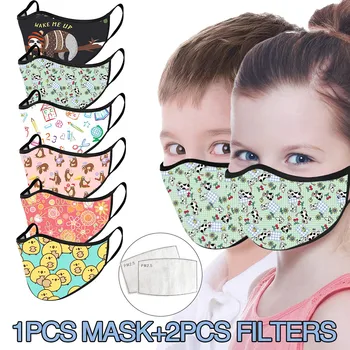 

1PC Children Kid Safety Air Fog Covering Reusable Washable Breathable Soft Mask Cartoon Printing Protective Face Mask In Stock