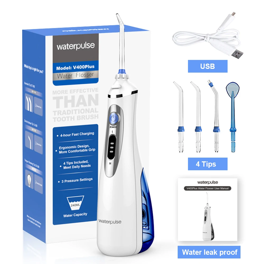 Waterpulse V400plus 3 Modes Oral Irrigator Portable Dental Water Flosser USB Rechargeable Electric Jet Teeth Cleaning Machine