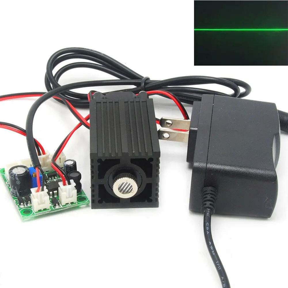 

532nm 100mW Green Line Light Focusable Laser Diode Module 12V Adapter Fan Driver TTL