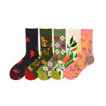 

5 Pairs Women Socks Cotton Flower Cats Female Colorful Funny Lover Socks 36-43EUR