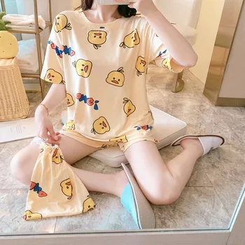 

Summer Cloth Bag Korean-style Cartoon Pajamas Summer Girl'S Short Sleeve Shorts Cute Students Loose Casual Tracksuit Women's