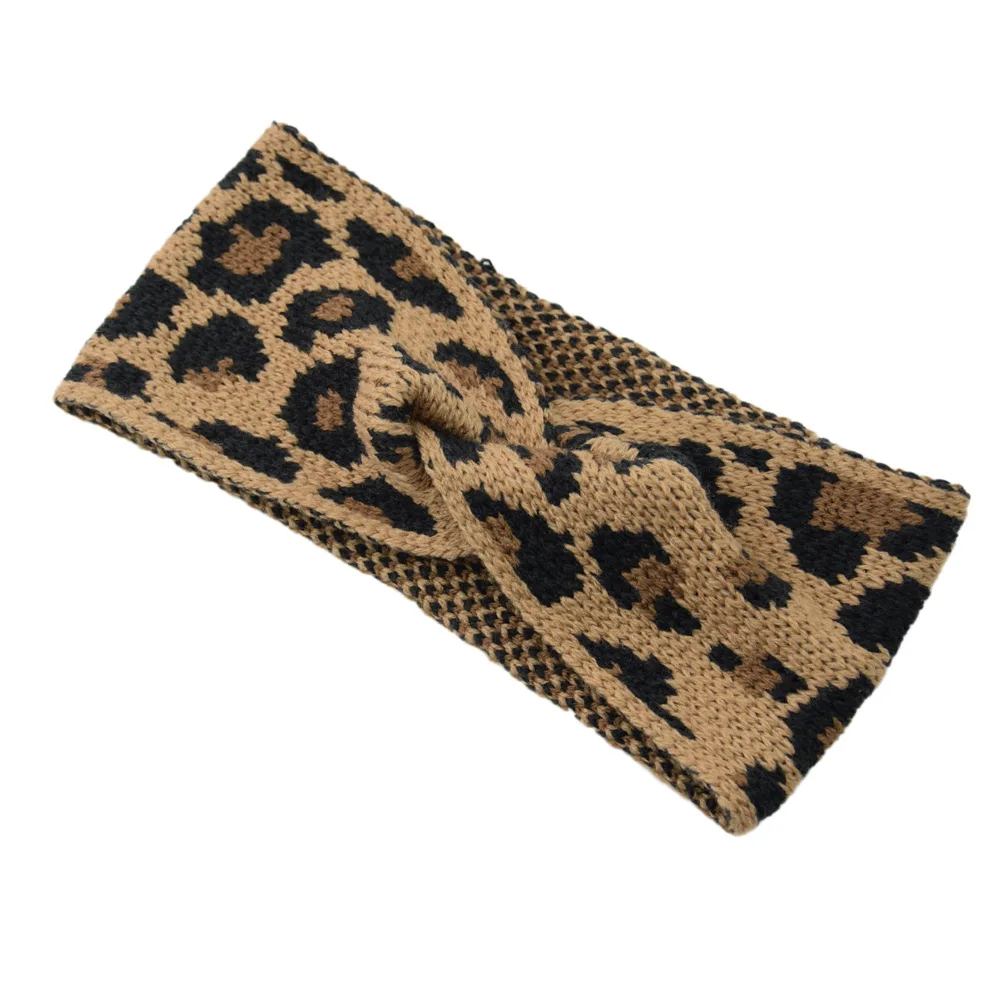 Новые модные зимние теплые, вязаные повязки для женщин с леопардовым принтом чалма с бантиком «кроше» с широкими шикарные волосы Средства для укладки волос