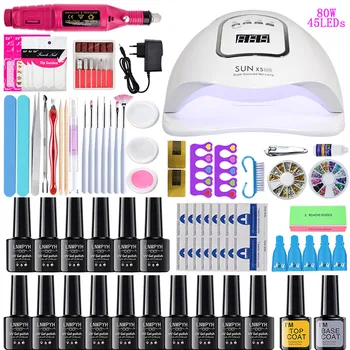 

Nail set 16 Colors Gel Polish Nail Extension UV Gel Nail 36/48/54W UV LED lamp Manicure Set Kits Electric Manicure Handle