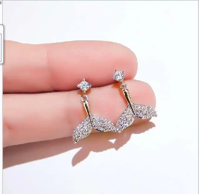 Серьги-гвоздики с полным алмазом и Китом в виде хвоста для женщин девушек
