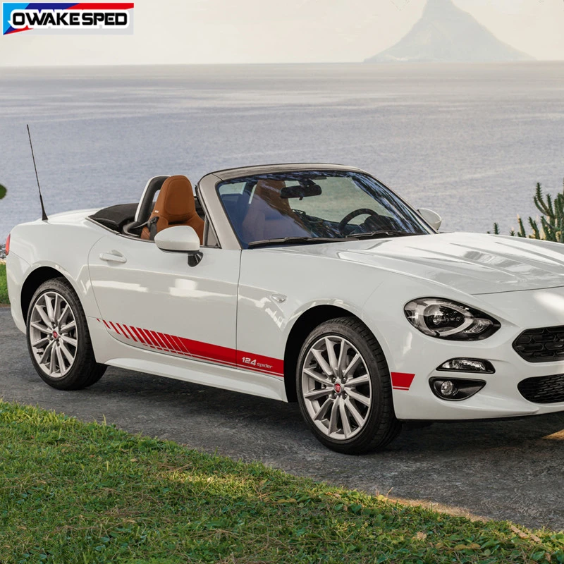 For-Fiat 124 Spider Car Door Side Skirt Sticker Sport Racing Stripes Auto Body Decor Vinyl Decals Both Side Accessories (1)