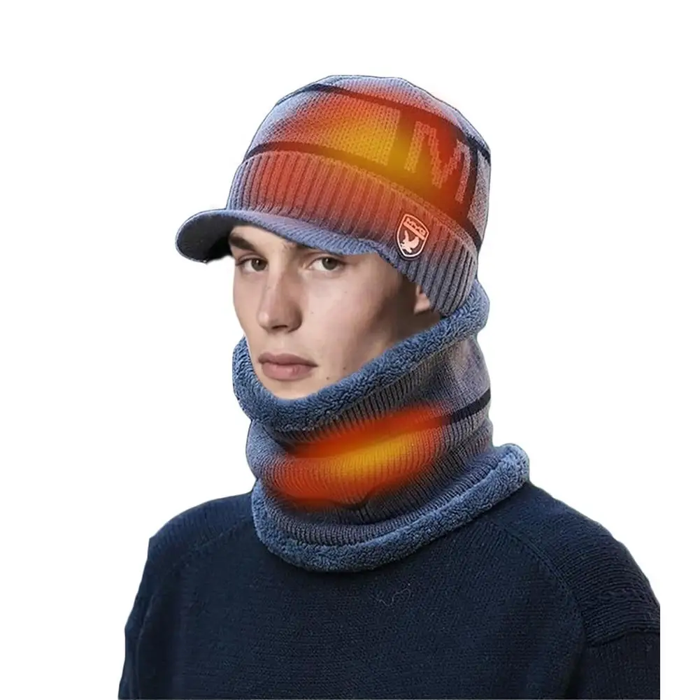 Electric Heated Hat Scarf Set USB Warm Hat Neck Warmer Cap Rechargeable