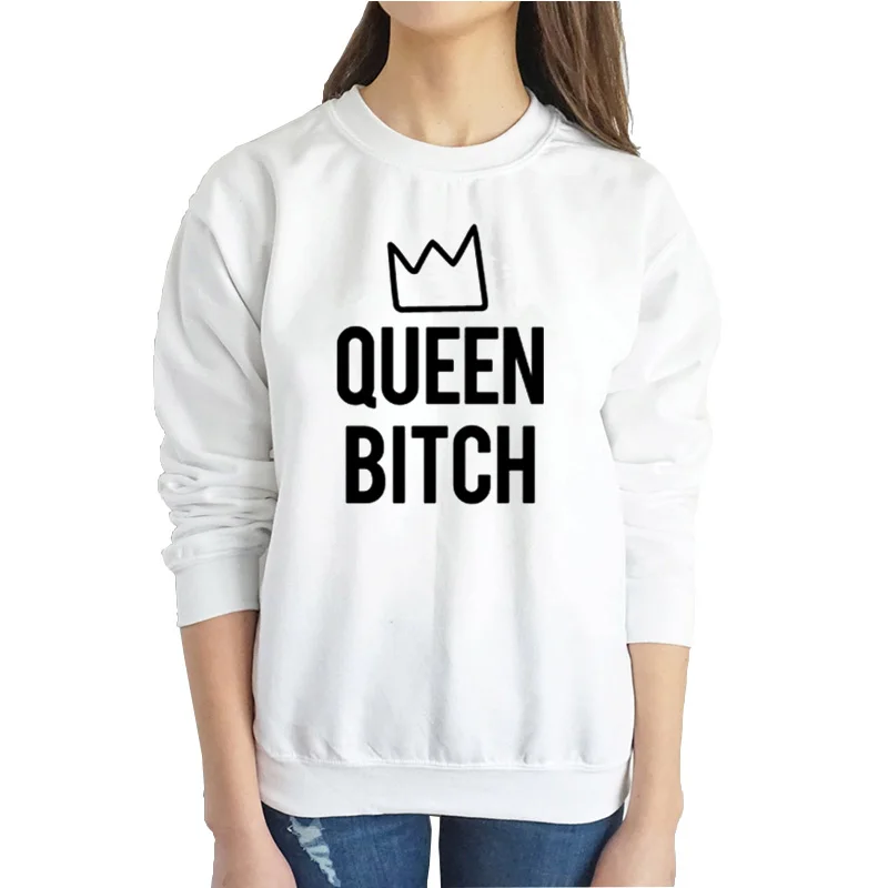 Enjoythespirit queen свитер с принтом для женщин с длинными рукавами и круглым вырезом черный одежда осенняя уличная Женская Толстовка Оверсайз