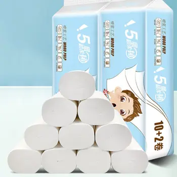 

12 Roll Wood Pulp Toilet Paper Towel 5 Layers Embossed Food Grade No Core Tissue X7YB