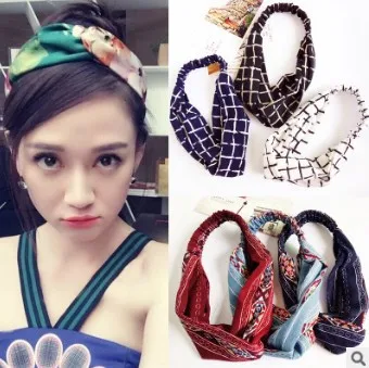 120 шт/Партия DIY многоэластичная шелковая Женская повязка на голову с крестиком и летние широкие полосы для йоги для мытья лица аксессуары HA588