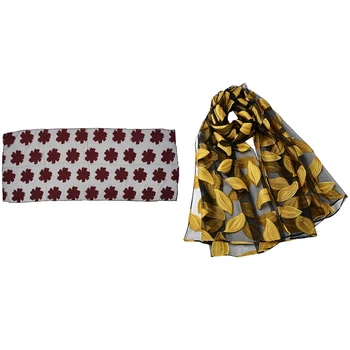 

2 Pcs Scarf:1 Pcs Fashion Elegant Women Flower Yarn Long Scarf Soft Shawl Gift Wine Red & 1 Pcs Womens Summer Breeze Lightweight