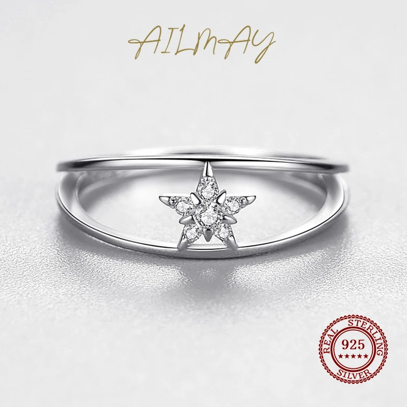 Ailmay 새로운 도착 패션  별 반지 여성을위한 지우기 지르콘 더블 레이어 반지 결혼 약혼 보석