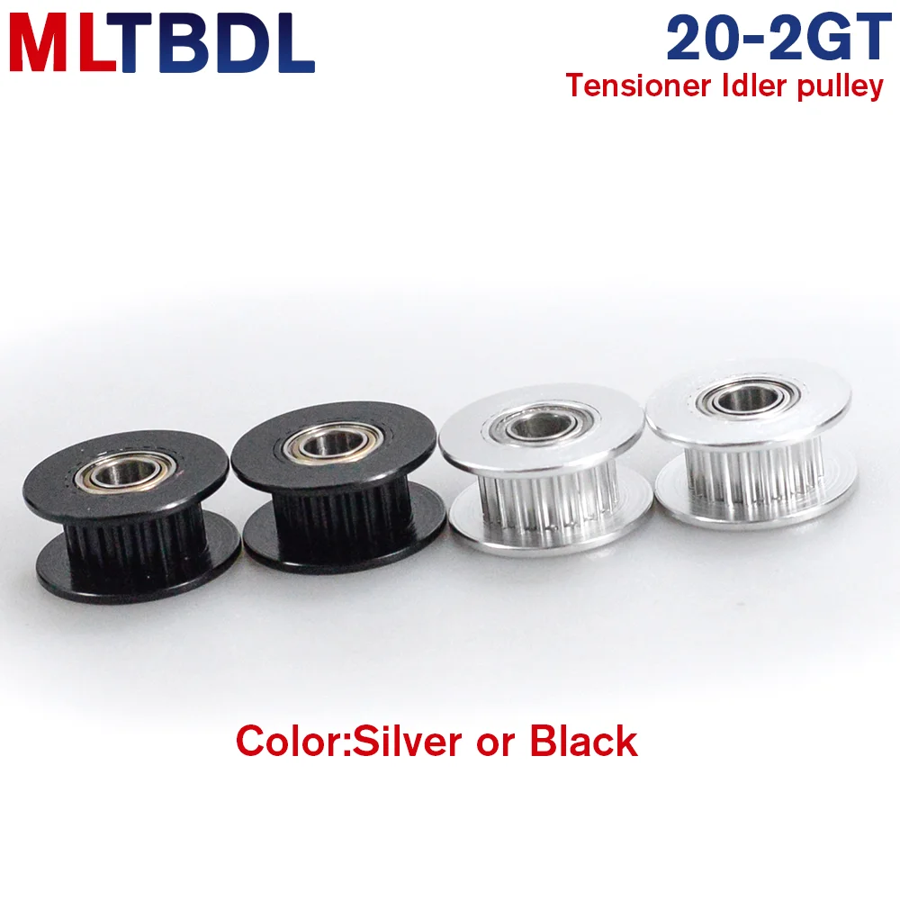 2M 2MGT 2GT 20 톱니 동기 휠 아이들러 풀리 보어 3mm 4mm 5mm, 톱니 또는 톱니 없음 베어링 포함, 실버 및 블랙 색상