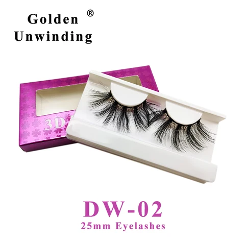 3D Faux Mink Lashes False-Eyelashes 25MM Dramatic Natural Thick Faux Mink Lashes Makeup Eyelash Extension Golden Unwinding