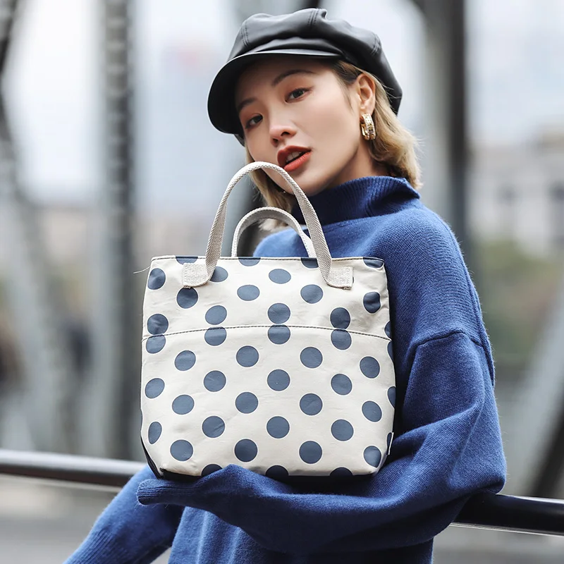 

Fashion Dot Print Totes For Women Designer Canvas Ladies Handbags Casual Large Capacity Hand Bag Big Purses Shopping Bag Purses