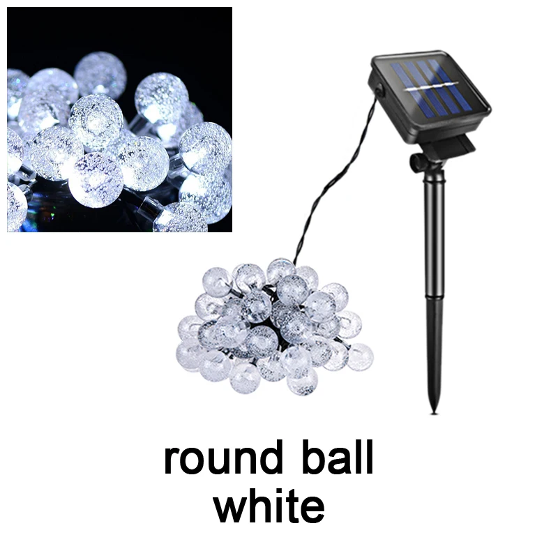Ball White 30/50 светодиодный шар гирлянды солнечные гирлянды Открытый водонепроницаемый Капля воды цветок шарик на солнечных батареях сказочные огни для Рождества - Испускаемый цвет: Ball White