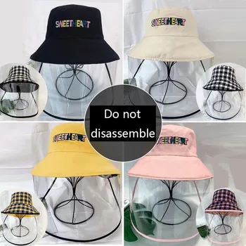 

50^Anti-spitting Protective Dustproof Adult Plaid Tow Sides Anti-saliva Face Cover Cap Fisherman Cap Hat
