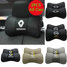 2 шт., Автомобильная подушка для шеи из натуральной кожи с вышитым логотипом автомобиля, подушка для подголовника автомобиля, аксессуары для салона, для смарт Opel Renault