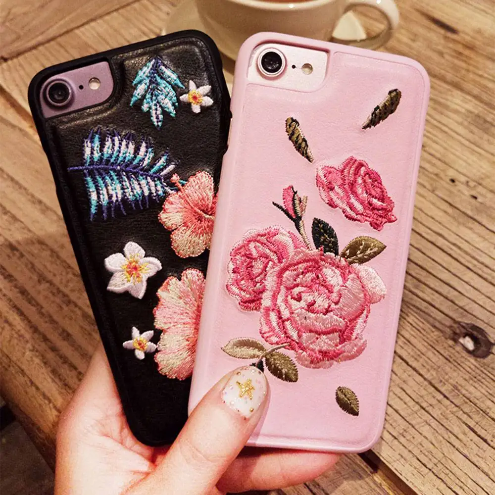 KISSCASE Embroidery Rose Case For iPhone X XS XR MAX 7 8 Girly Flower Cover Plus Floral Protective |