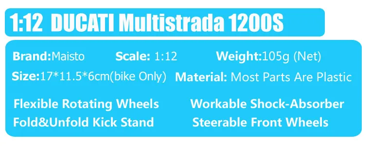 Masito 1/12 весы DUCATI Multistrada 1200S MTS1200 Adventure tour Rider Enduro литье под давлением модель автомобиля мото rcycle мотоциклы игрушки