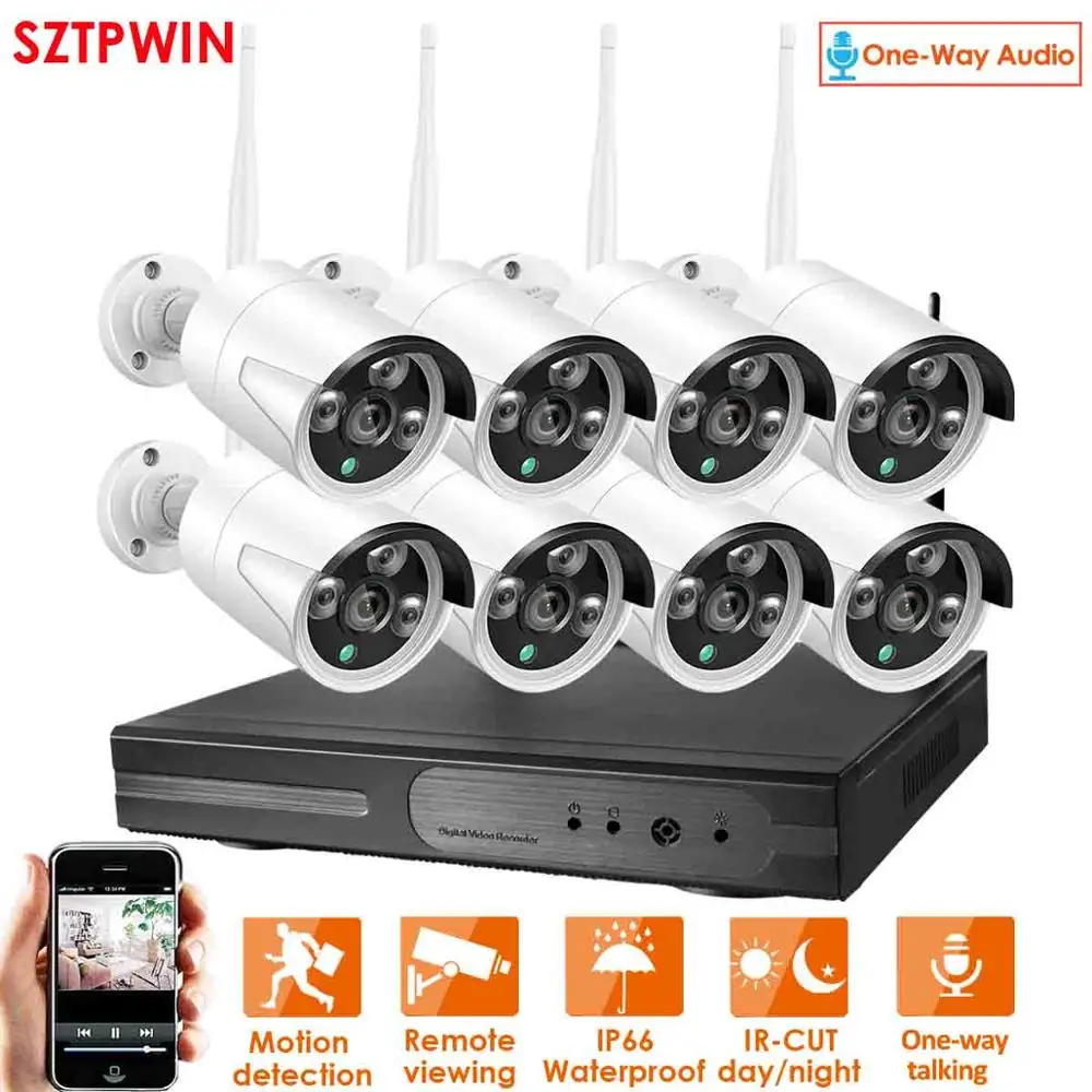 1080P 6CH Беспроводная NVR система видеонаблюдения Аудио wifi 2.0MP Крытая Наружная цилиндрическая ip-камера Водонепроницаемый комплект видеонаблюдения - Цвет: 8ch single-way audio