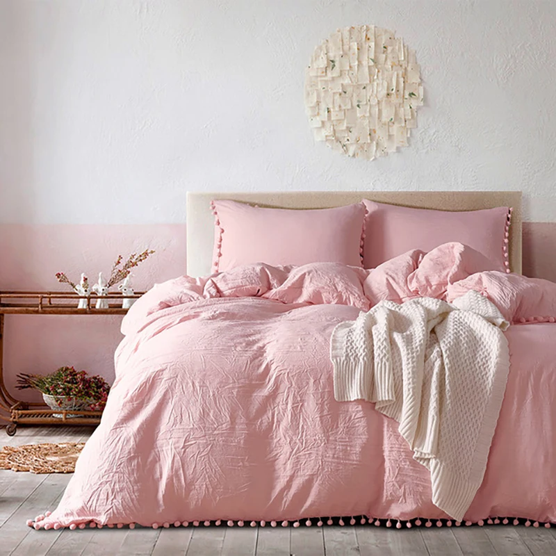 

Duvet Cover Solid Color Bedding Sets With Washed Ball Decorative Bedline Comforters For Twin Queen King Size Bed With Pillowcase