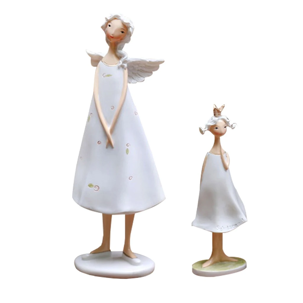 2Pcs Creative Angels Mother And Daughter Figurine Sculpture Home Desk Decor