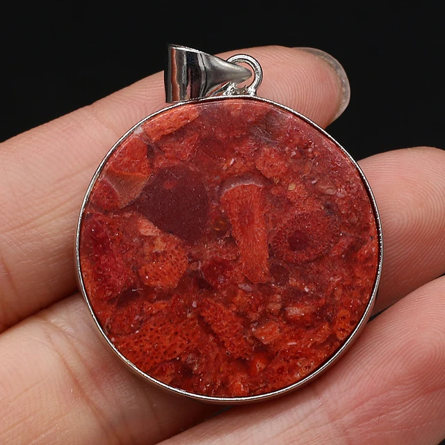 Fine Natural Stone Corals Pendants Big Flat Round Red Coral Charms for Trendy Jewelry Making Women Necklace Earrings 30mm